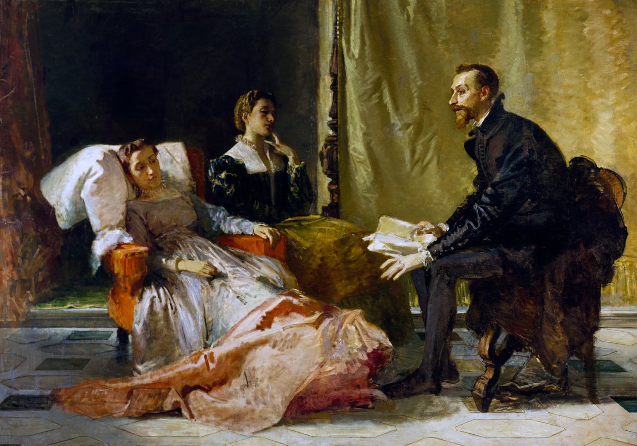 Torquato Tasso (1544-1595) lukee Jerusalemin toimitettuna Eleonora d