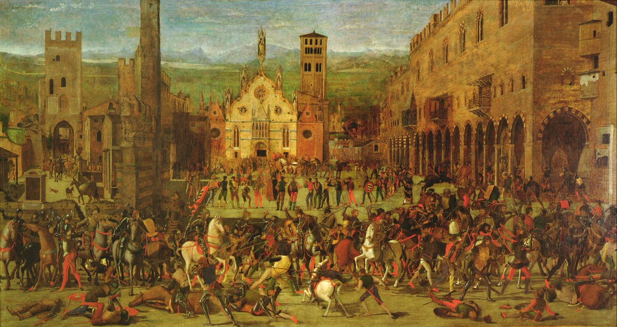 Louis Gonzaga karkotti Bonacolsit vuonna 1328 Piazza Sordellossa Mantovassa tekijältä Domenico Morone