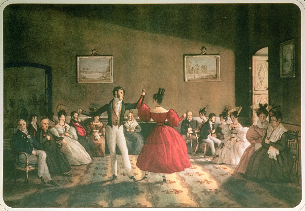 Tanssi salongissa Buenos Airesissa, n. 1831 (akvarelli paperille) tekijältä Domenico Pellegrini