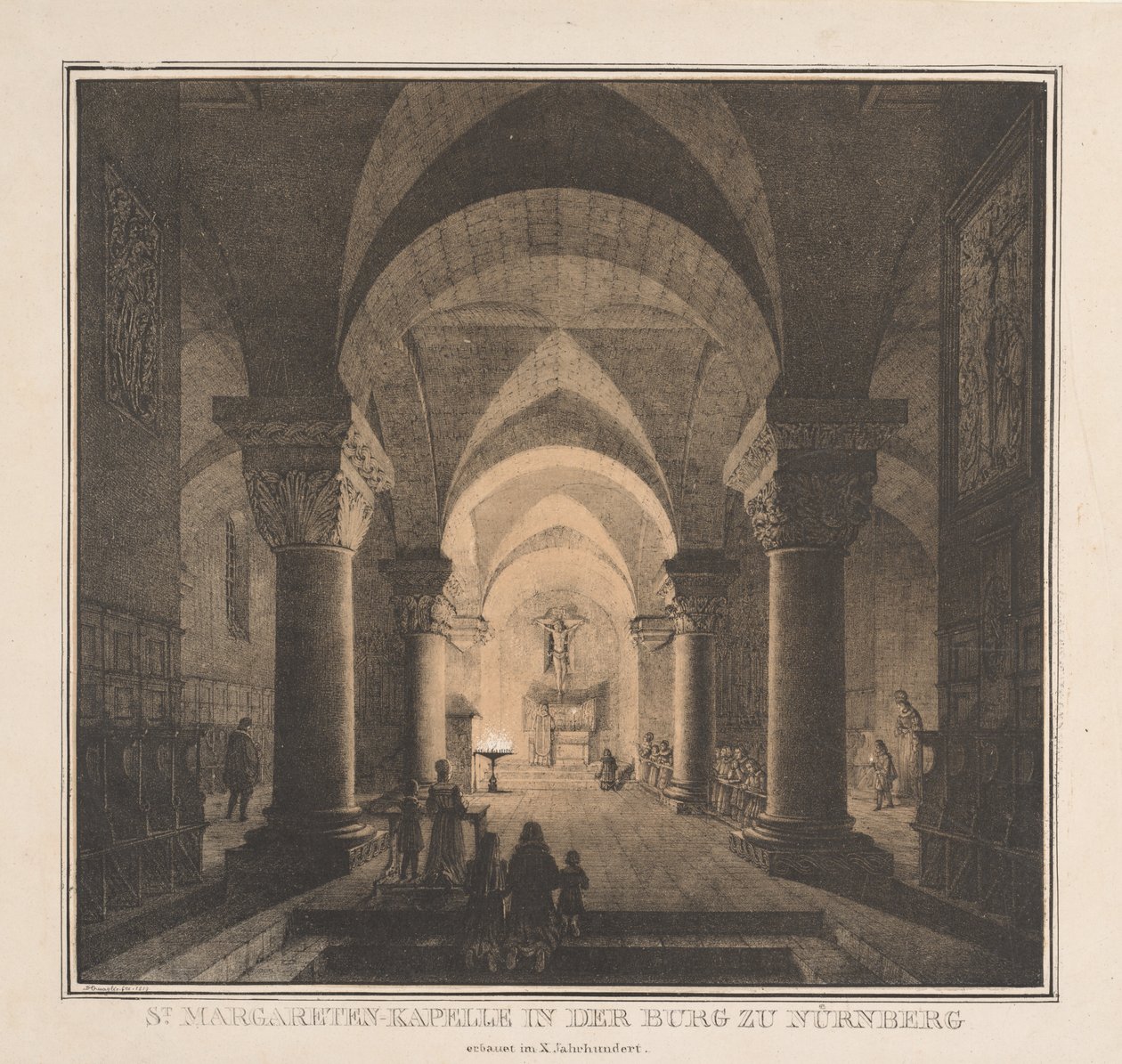 Merkittäviä keskiajan rakennuksia Saksassa: St. Margarets Chapel in the Imperial..., 1819. tekijältä Domenico Quaglio