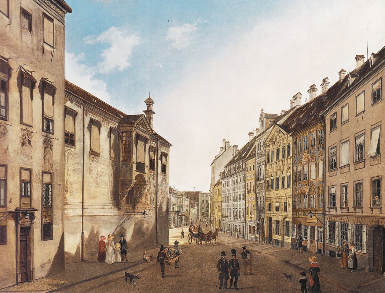 Residenzstraße Max-Joseph-Platzin suuntaan vuonna 1826. tekijältä Domenico Quaglio the Younger