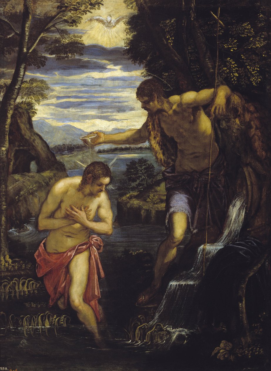 Bapteme du Christ - Kristuksen kaste - Tintoretto, Domenico (1560-1635) - noin 1585 - Öljy kankaalle - 137x105 - Museo del Prado, Madrid tekijältä Domenico Robusti Tintoretto