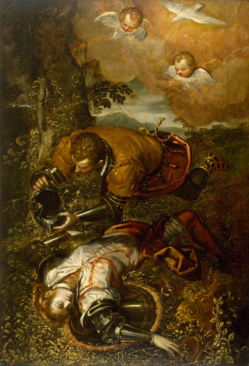 Tancred Baptizing Clorinda, n. 1586-1600 (öljy kankaalle) tekijältä Domenico Robusti Tintoretto