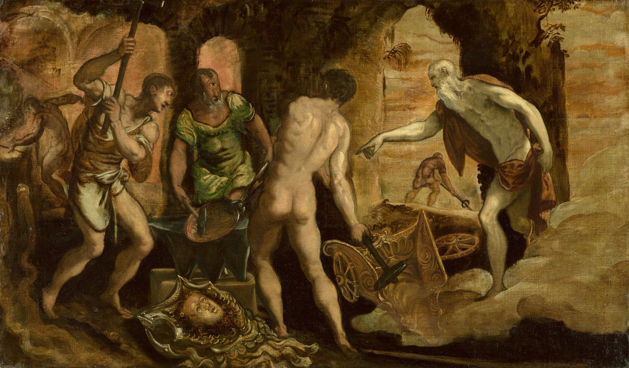 The Forge of Vulcan, noin 1544-1548 (öljy kankaalle) tekijältä Domenico Robusti Tintoretto