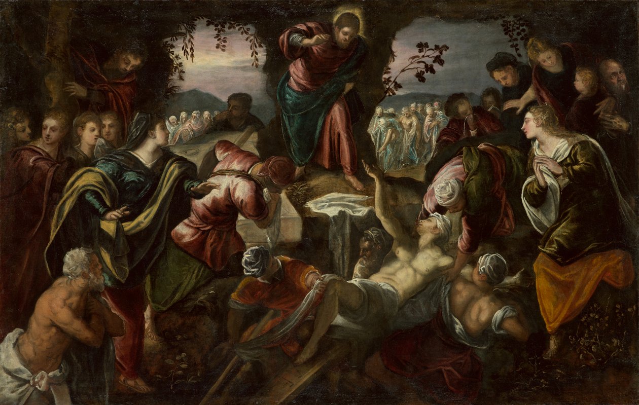 Lasaruksen ylösnousemus, 1585-1590 tekijältä Domenico Robusti Tintoretto
