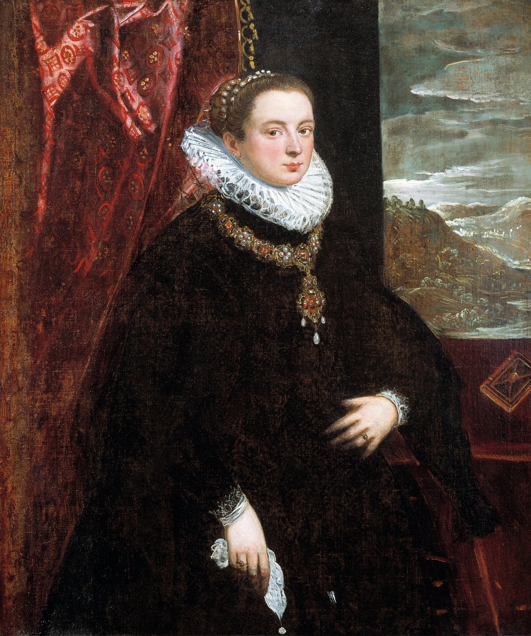 Mustapukuisen naisen muotokuva tekijältä Domenico Tintoretto