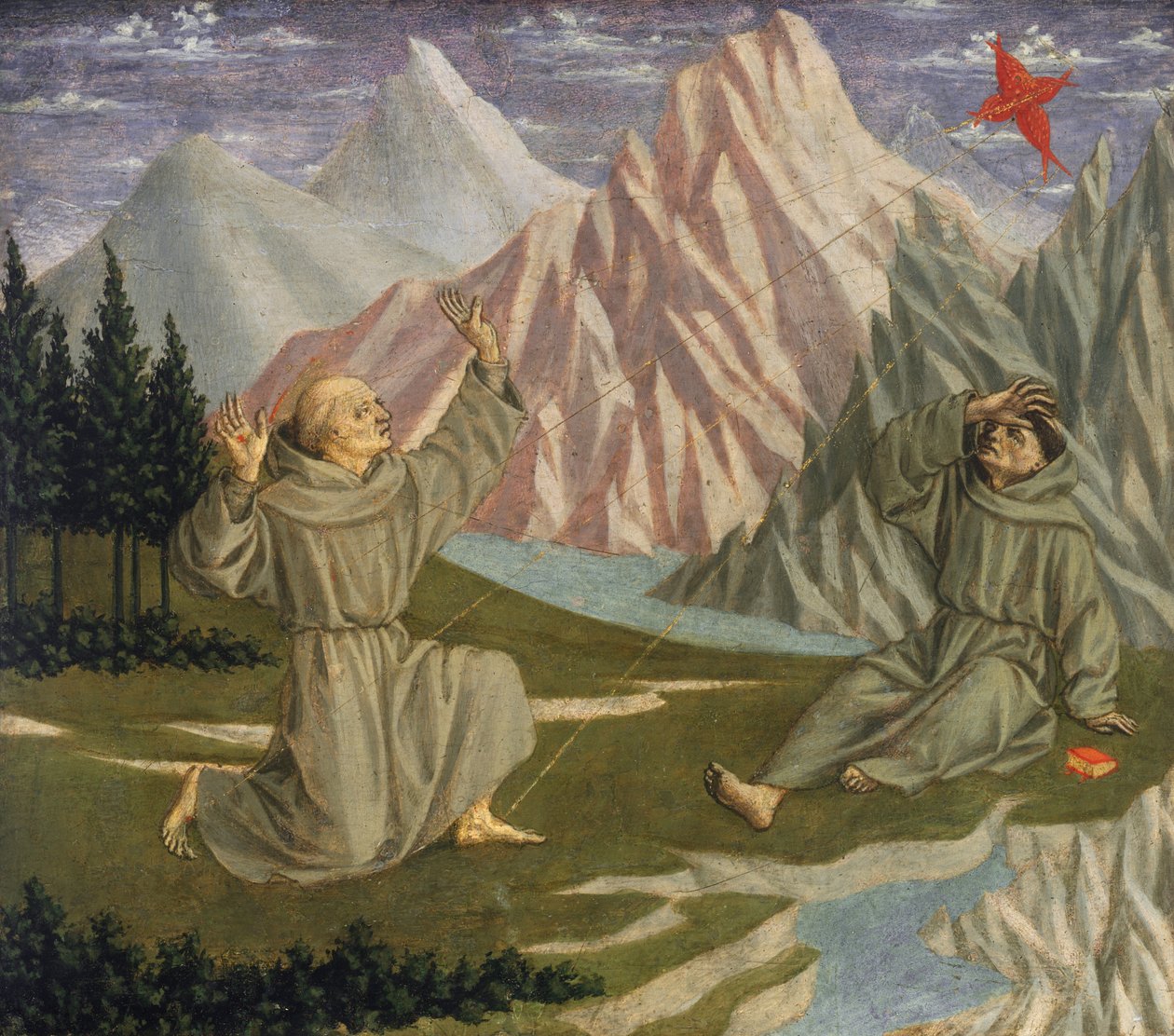 Pyhä Franciscus vastaanottamassa stigmat, n. 14451450. tekijältä Domenico Veneziano