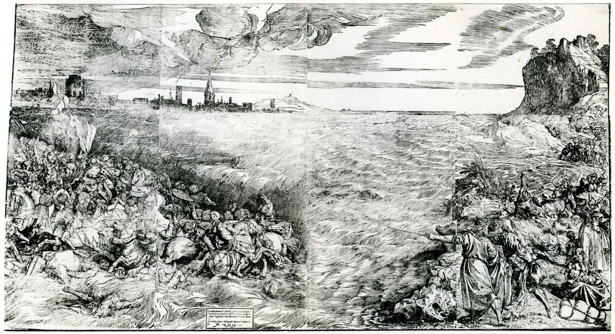 "Faraon sotajoukon tuhoaminen Punaisellamerellä", 1549, 1937 tekijältä Domenico dalle Greche