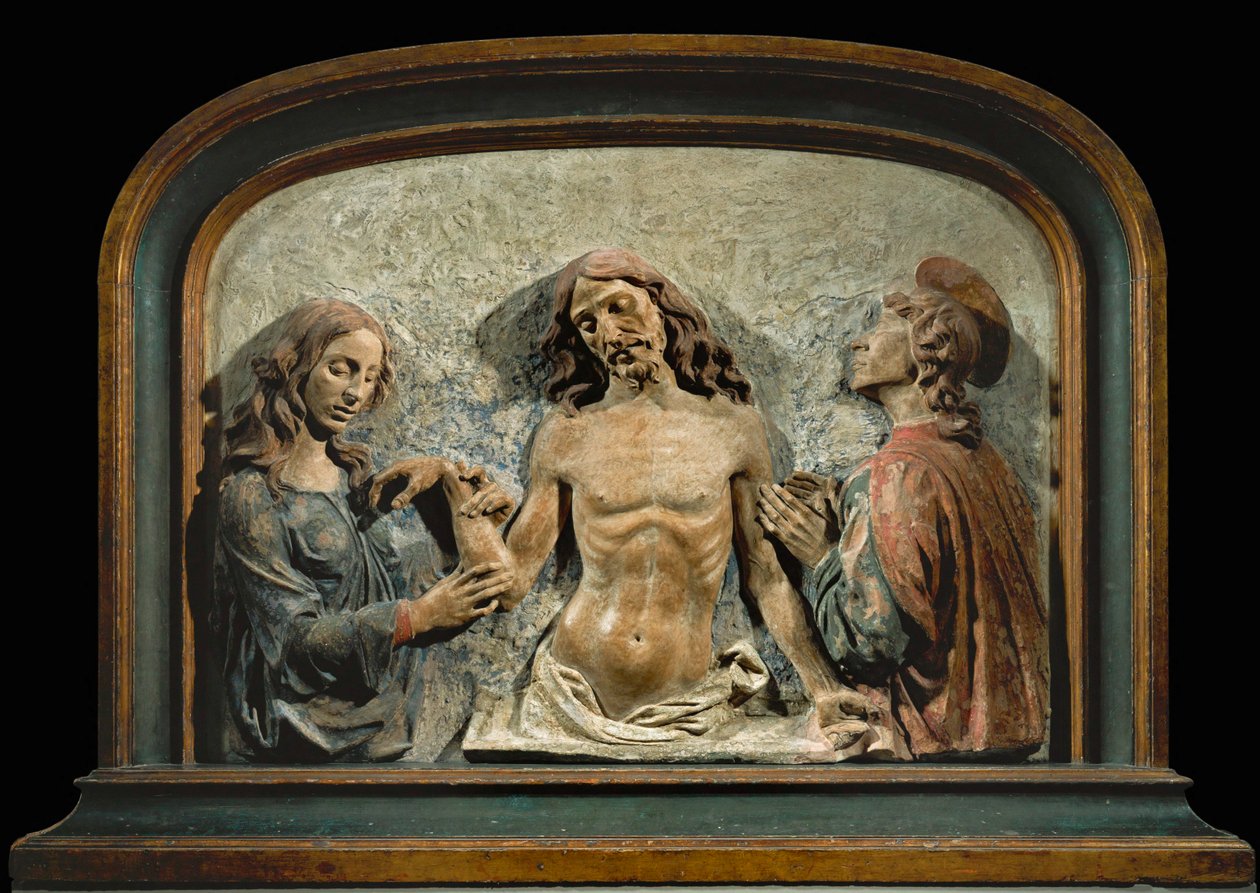Pyhän Johannes evankelistan ja Pyhän Maria Magdaleenan palvoma kuollut Kristus ... tekijältä Domenico di (15th century) Paris