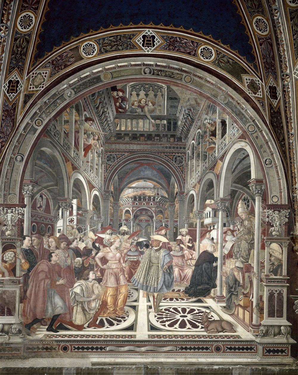 Paavi Celestinus III (n. 1106-1198) myöntää autonomian Sienan sairaalalle, 1442 tekijältä Domenico di Bartolo