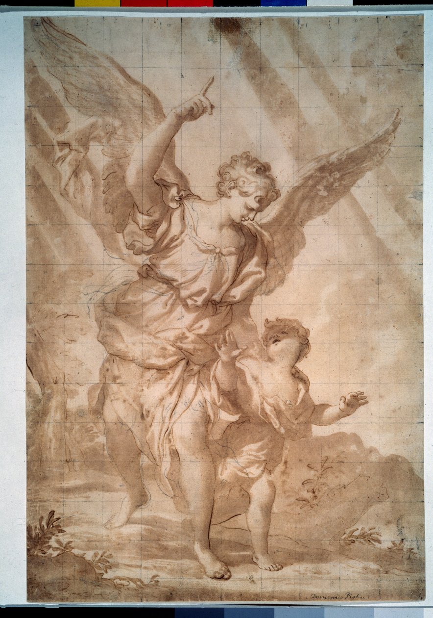""Suojelusenkeli"" (Suojelusenkeli) Kynäpiirros Domenico Piola (1627-1703) Pushkin-museo, Moskova tekijältä Domenico the Elder Piola
