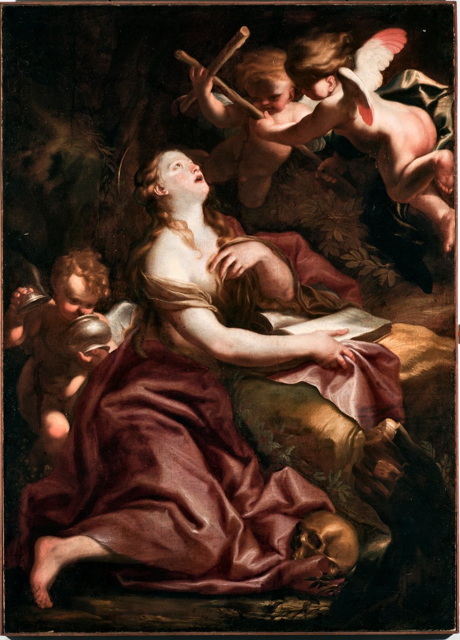 Pyhä Maria Magdaleena (Mary-Magdalene) Domenico Piolan (1627-1703) maalaus, Genes Musei di Strada Nuova (inv n PB 290) tekijältä Domenico the Elder Piola