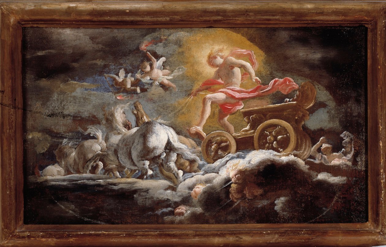 Auringon vaunut Domenico Piolan (1627-1703) maalaus, koko 58x78 cm Genes, Musei di Strada Nuova (entinen Palazzo Bianco) tekijältä Domenico the Elder Piola