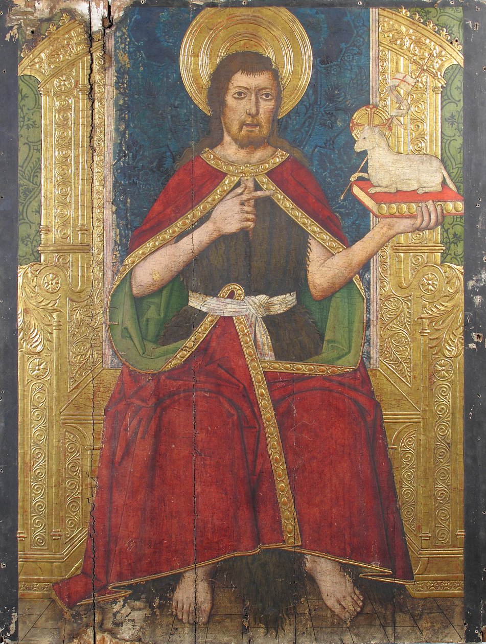 Paneeli, jossa Pyhä Johannes Kastaja istuu Retablesta, 1400-luku. tekijältä Domingo Ram