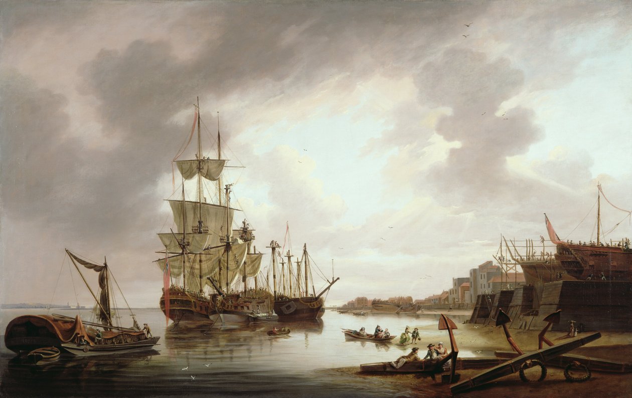 British Men of War at Anchor in Blackwall Reach, 1792 tekijältä Dominic Serres
