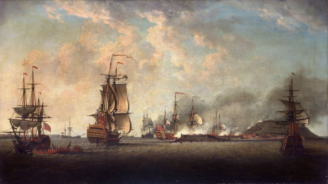 Brittiläisten hyökkäys Goreen linnoitukseen 29. joulukuuta 1758 Dakarin edustalla. tekijältä Dominic Serres