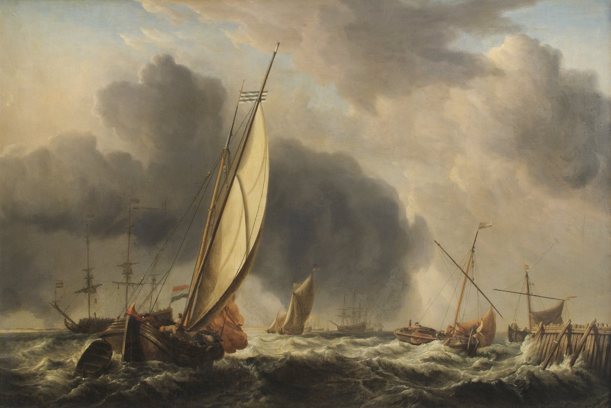 Kalastusveneet ja Man o War in a Breeze at the Mouth of a joen, 1771 tekijältä Dominic Serres