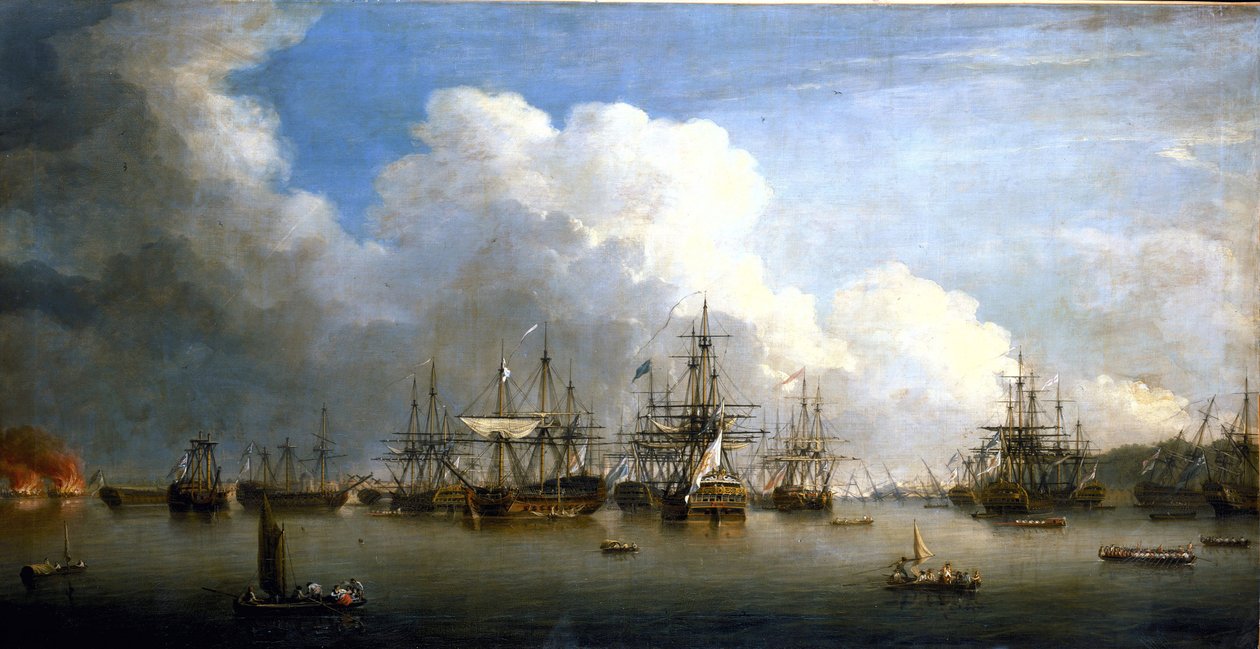 Seitsemänvuotinen sota (1756-1763): Espanjan laivaston valloitus Havannassa (Kuuba) elo- ja syyskuussa 1762. Dominic Serresin (1722-1793) öljy kankaalle, 1700-luvun puoliväli. tekijältä Dominic Serres