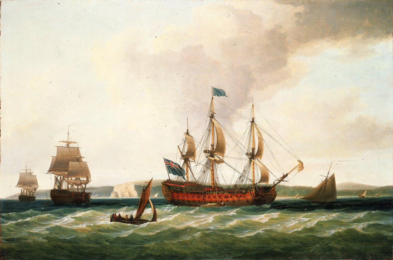 Saint George, ensimmäisen luokan 100-tykkinen alus, joka rakennettiin vuonna 1756 Woolwichin telakalla (Englannissa), oli laivaston komentoalus Quiberonin lahden meritaistelussa eli Kardinaalien taistelussa vuonna 1759. tekijältä Dominic Serres