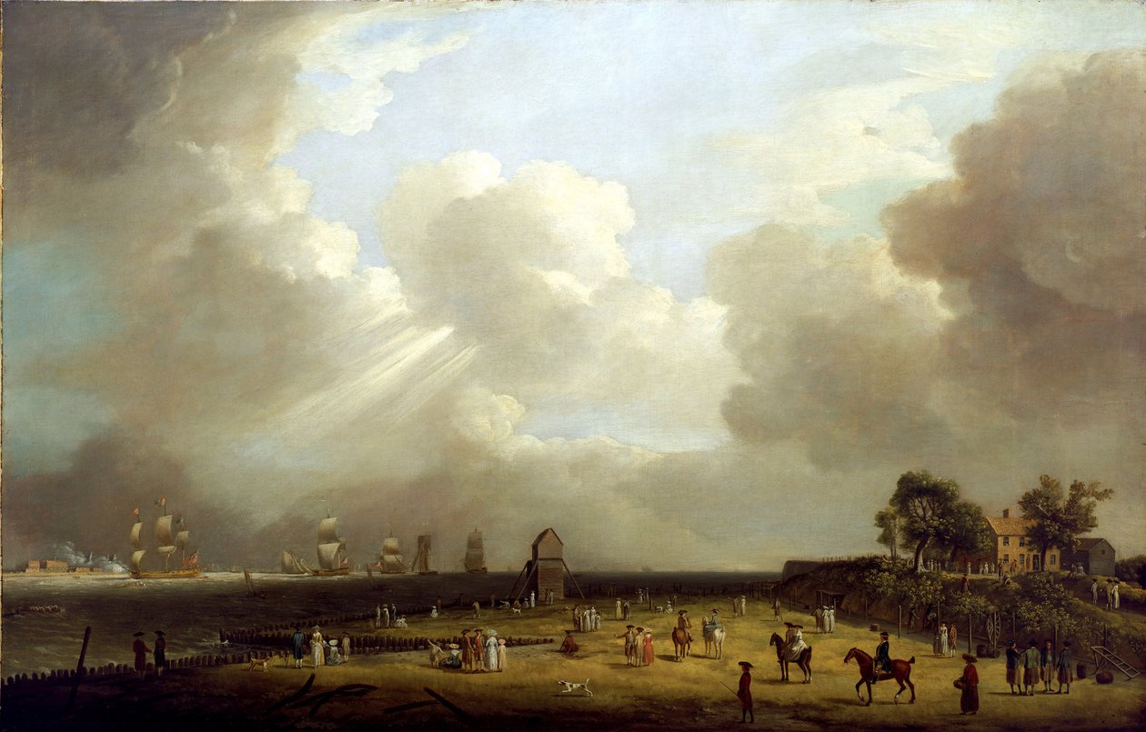 Prinsessa Charlotten (1766-1828) saapuminen Harwichiin syyskuussa 1761. Öljy kankaalle tekijältä Dominic Serres