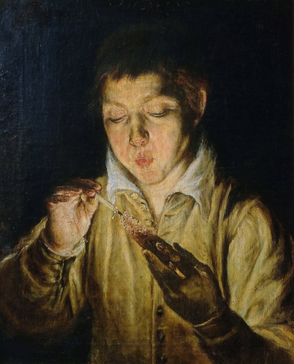Snitch Boy puhaltaa kartioon, noin 1571-1572. tekijältä Dominico El Greco
