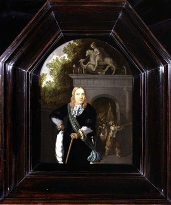 Muotokuva kapteeni Jacobus Van Der Burghista seisomassa Doeler Poortin edessä, Leiden tekijältä Dominicus van Tol