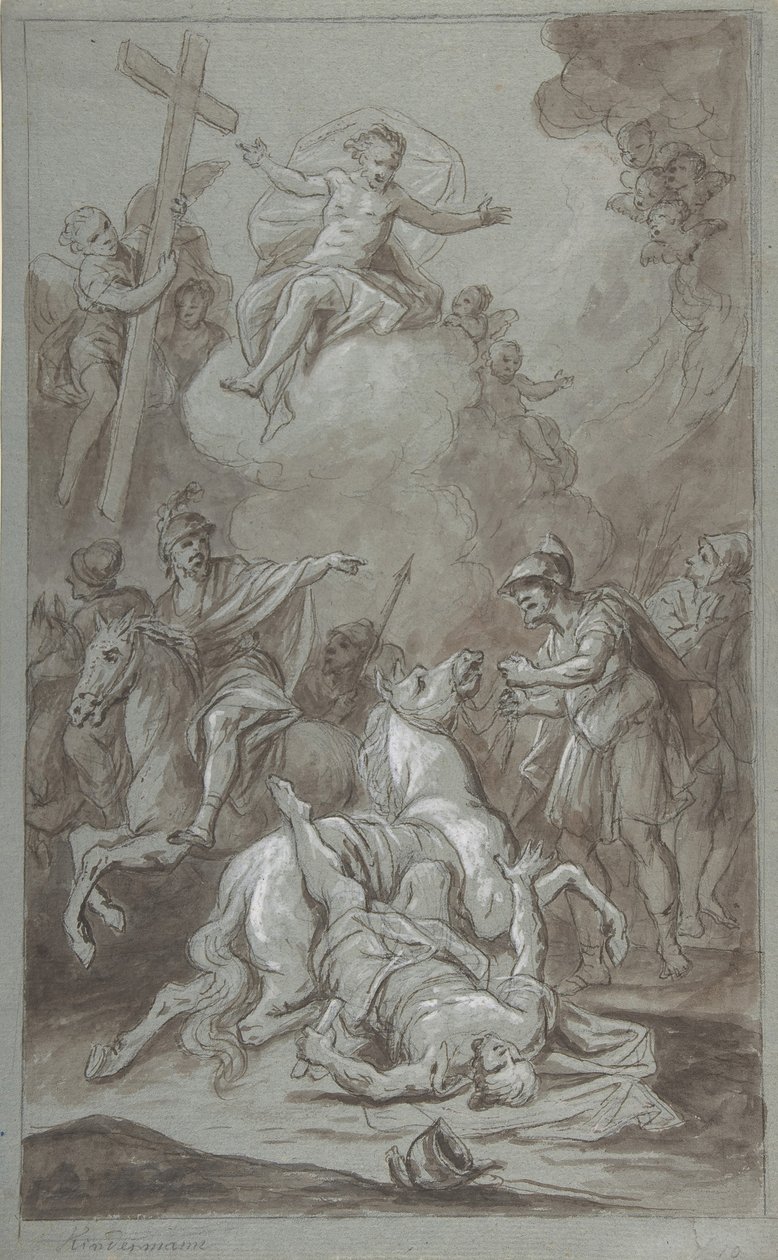 Pyhän Paavalin kääntyminen recto, Vangin teloitus verso, 1700-1800-luvun alku. tekijältä Dominik Kindermann