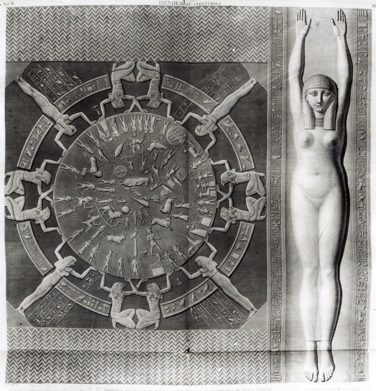 Dendera Zodiac, kaiverrettu vuonna 1802 tekijältä Dominique Vivant Denon