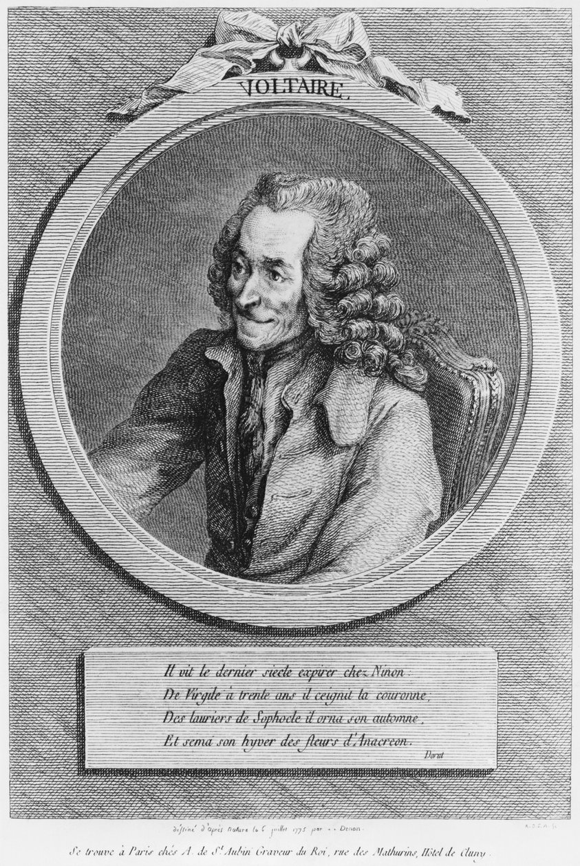 Voltairen muotokuva Denonin 6. heinäkuuta 1775 tekemästä piirroksesta tekijältä Dominique Vivant Denon