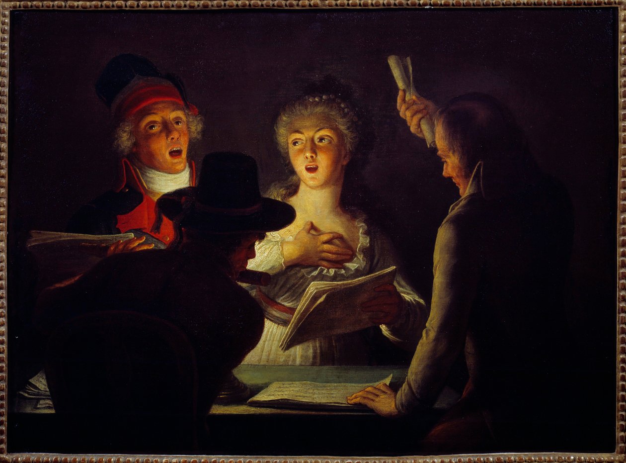 Ranskan vallankumous: ""Isänmaalliset laulajat"" Dominique Doncren (1743-1820) maalaus 1794 su. 0,45 x 0,61 m Pariisi, Carnavalet-museo tekijältä Dominique Doncre