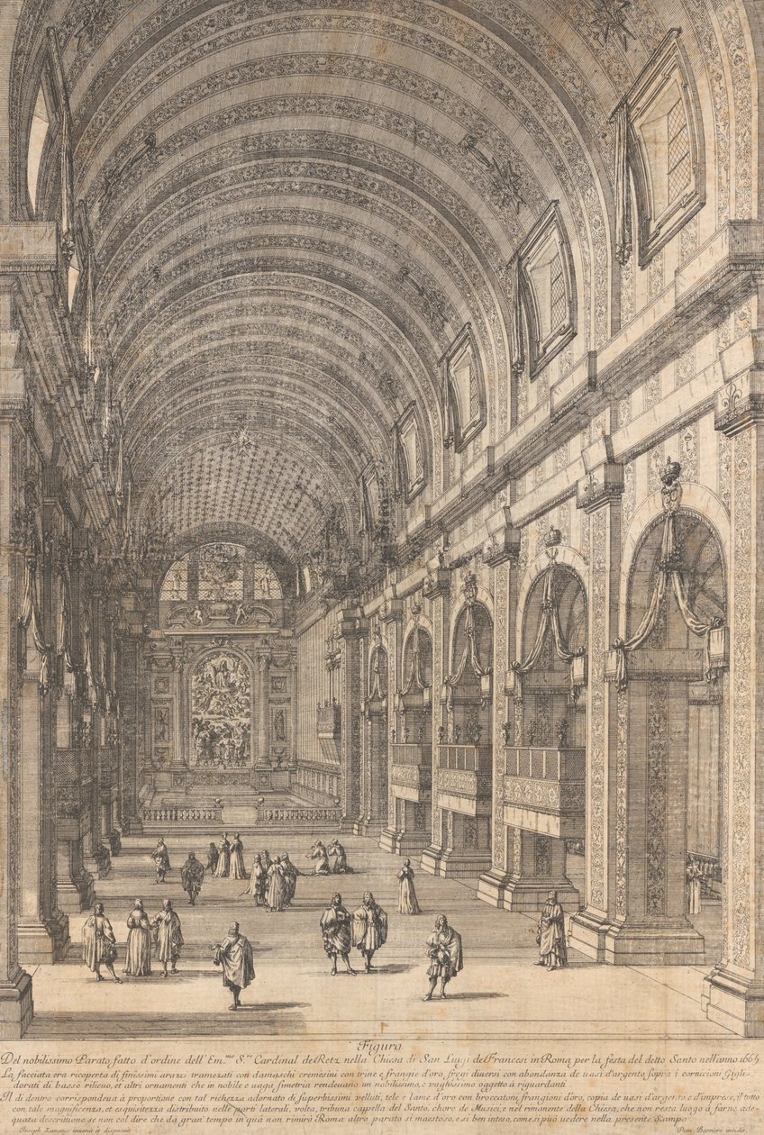 Kardinaali de Retzin tilaama koristelu San Luigin kirkossa, Roomassa, Pyhän F..., 1665. tekijältä Dominique Barriere