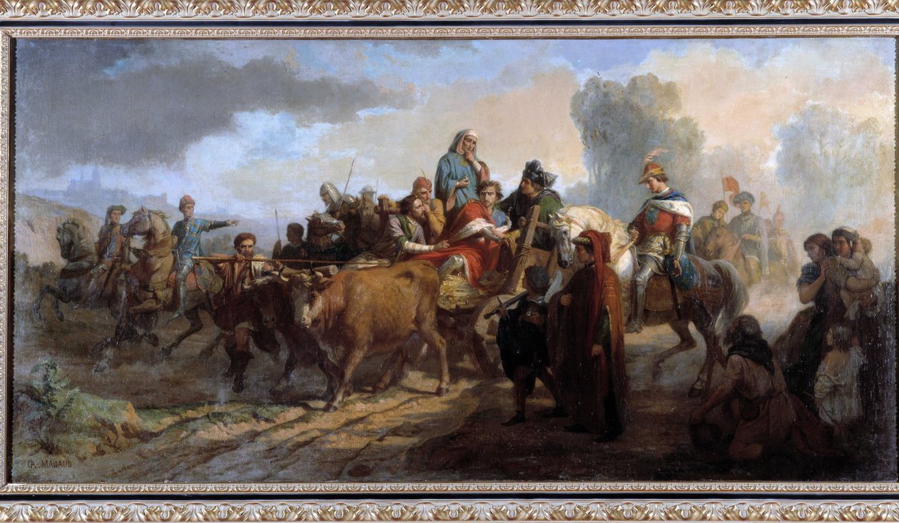 Kaarle VI:n (1368-1422) hulluus. Antoine Dominique Magaudin (1817-1899) maalaus Öljy kankaalle cm 111x221 Kokoelma P. Dumon pakollinen maininta: Kokoelma fondation regards de provence Marseille tekijältä Dominique Magaud