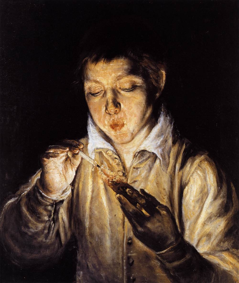 Poika puhaltaa Emberillä sytyttää kynttilä tekijältä El Greco