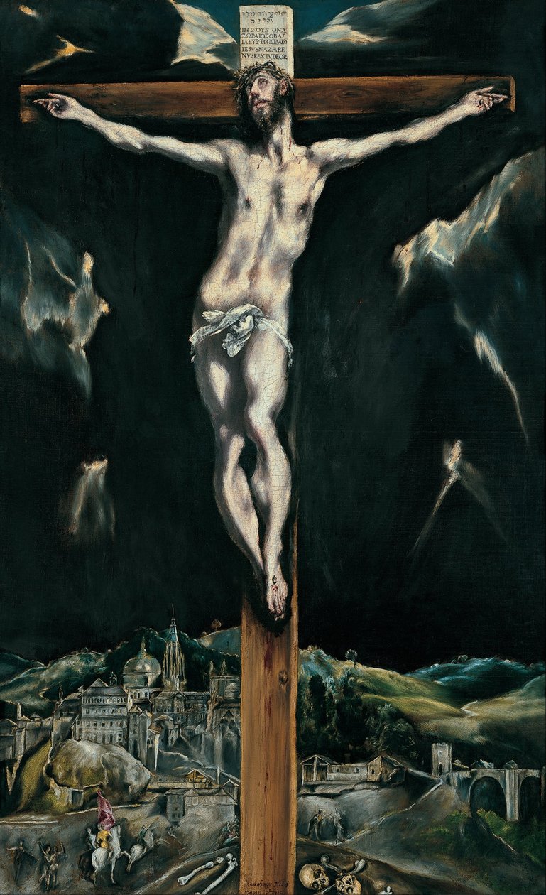 Kristus ristiinnaulittuna ja taustalla Toledo tekijältä El Greco