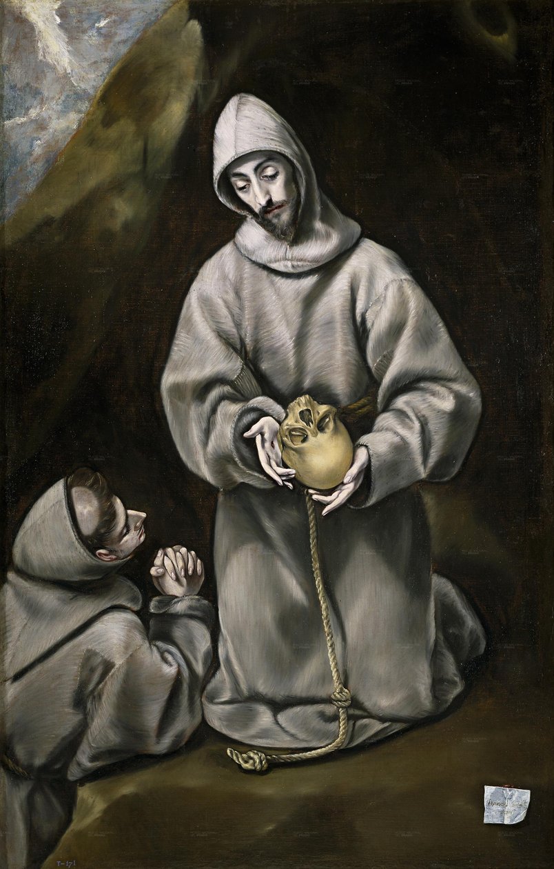 San Francisco de Asís y el hermano León meditando sobre la Muerte tekijältä El Greco