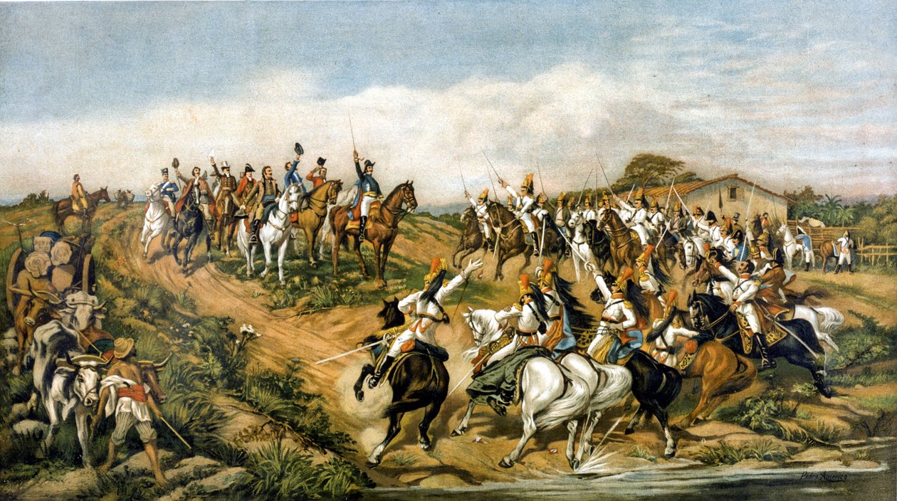 Itsenäisyys tai kuolema! Pedro Amerikan maalaus, Ypirangan museo (Sao Paulo). Allegorinen esitys Brasilian itsenäisyydestä 7.9.1822. tekijältä Don Pedro di Figueredo Americo