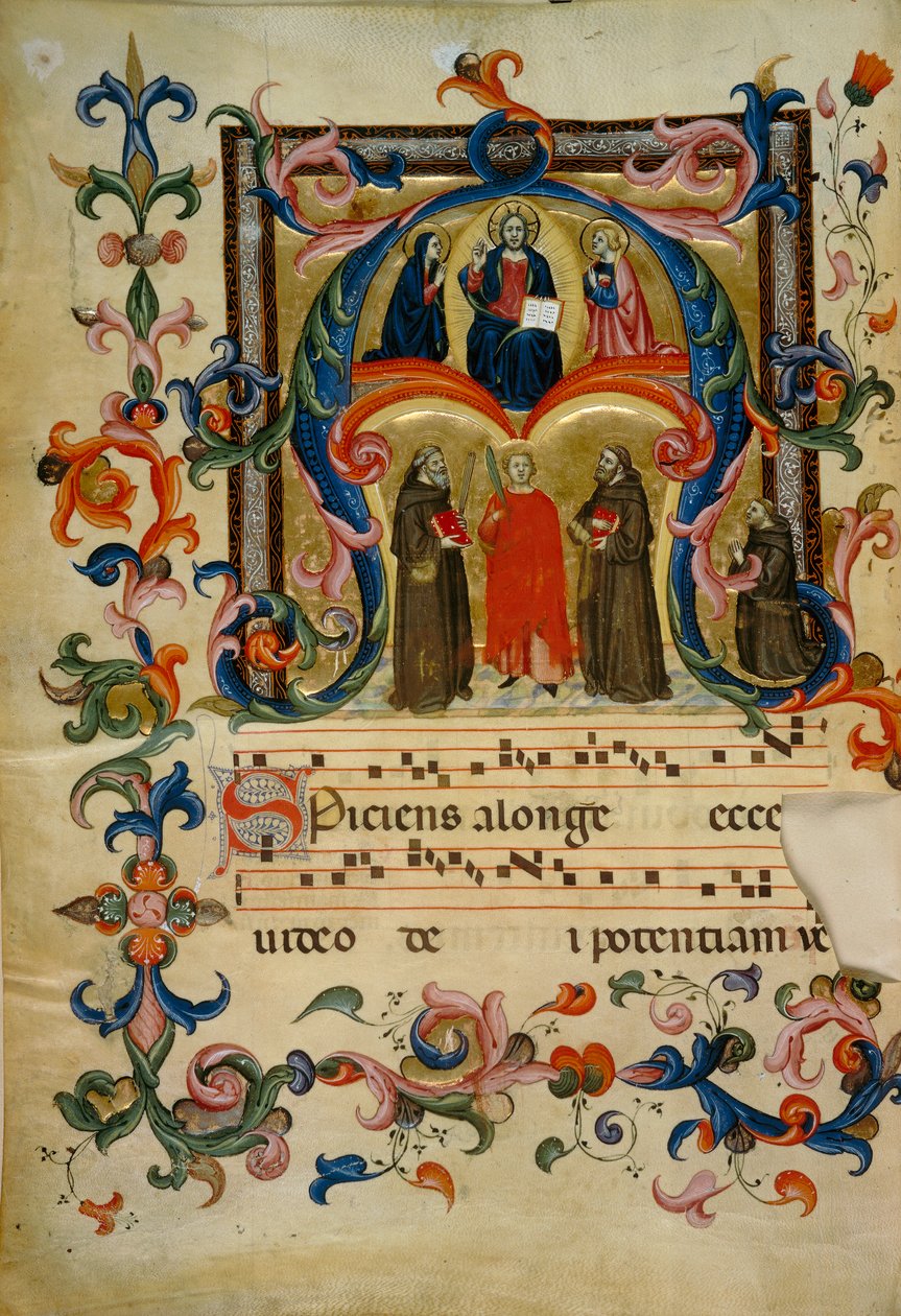 Valaistu alkukirjaimella Kristus kirkkaudessa (Corale 39, n. 1v), teos Santa Maria degli Angelin kuorokirjaan 39 San Pancrazion kirkosta Firenzessä tekijältä Don Simone Camaldolese