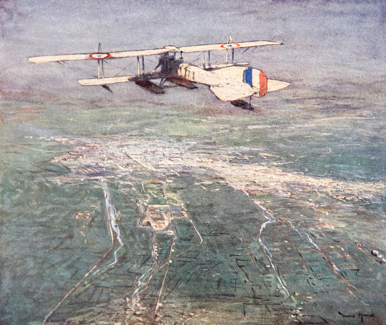 Vesilentokone lentää Damaskoksen yli, kuva Gordon S. Maxwellin teoksesta "The Naval Front", 1920 tekijältä Donald Maxwell