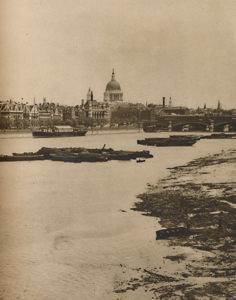 Embankment ja Blackfriars Waterloon sillan eteläpäästä, vuodelta 1935. tekijältä Donald McLeish