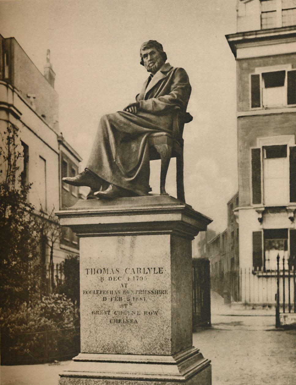 Cheyne Walk Gardensissa Thomas Carlyle pohtii ikuisesti filosofiaa, vuodelta 1935. tekijältä Donald McLeish