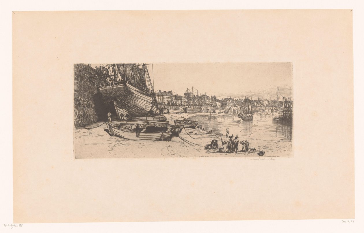Havengezichte Boulogne-sur-Mer Boulogne-sur-Merin satama tekijältä Donald Shaw MacLaughlan (signed by artist)