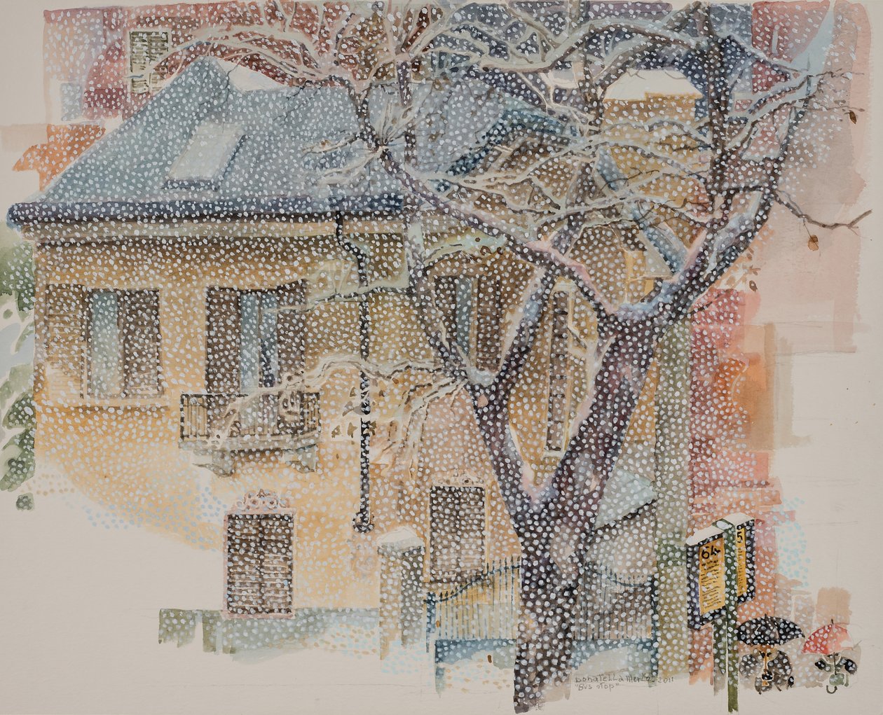 Bussipysäkki, 2011 (akvarelli paperille) tekijältä Donatella Merlo