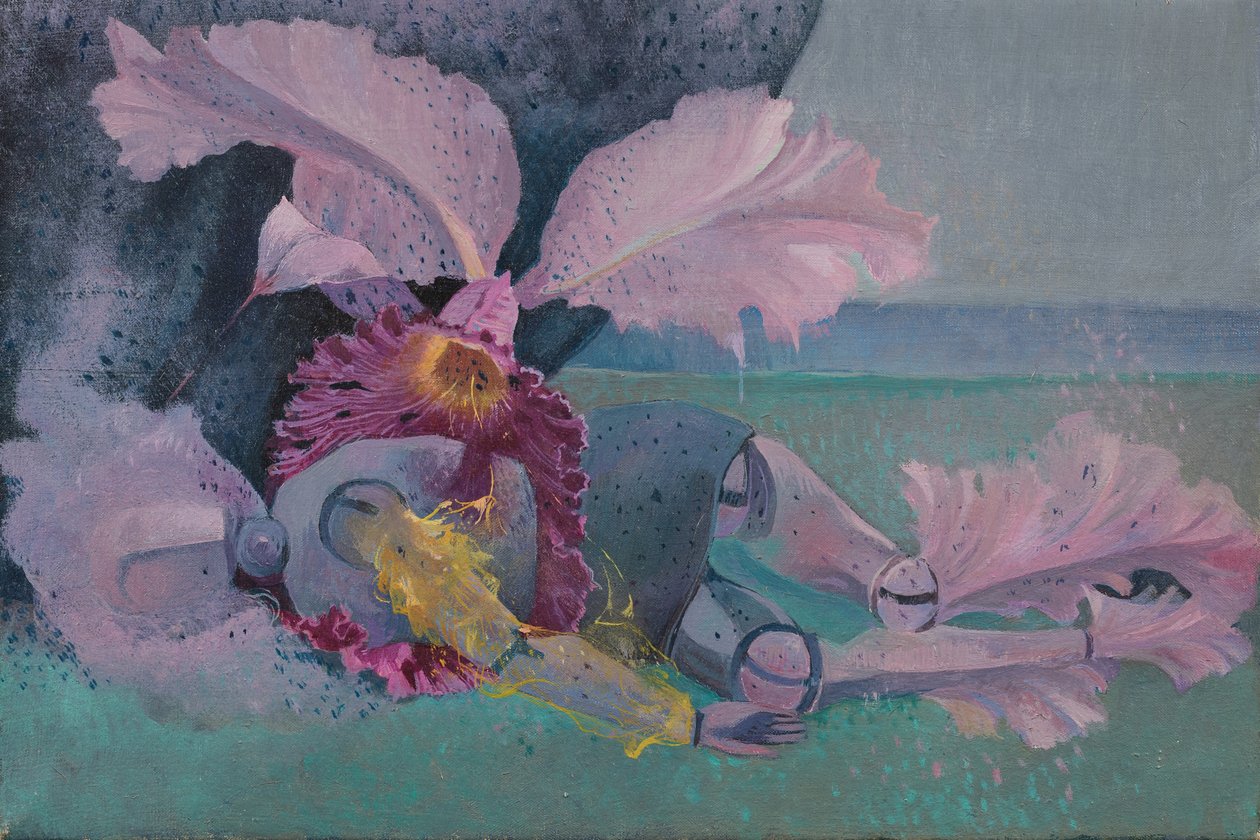 Metamorphosis, Mannekiini ja orkidea, n. 1968 (öljy kankaalle) tekijältä Donatella Merlo