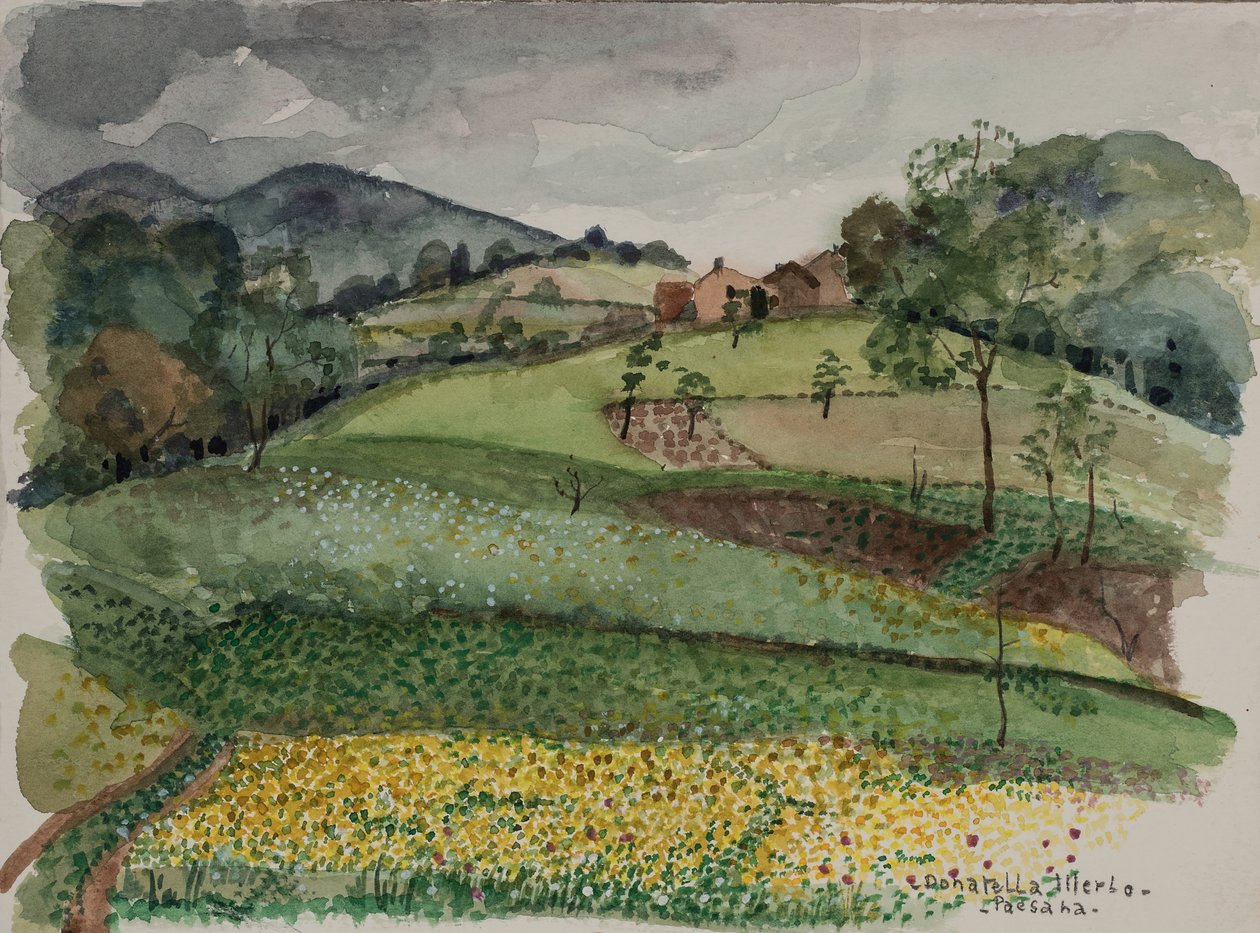 Talonpoika, n. 1980 (akvarelli paperille) tekijältä Donatella Merlo