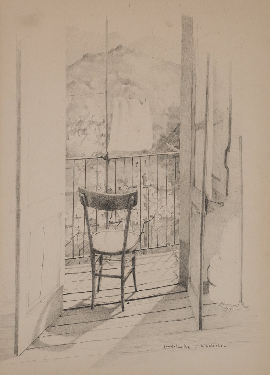 Parveke, n.1975 (piirustus paperille) tekijältä Donatella Merlo