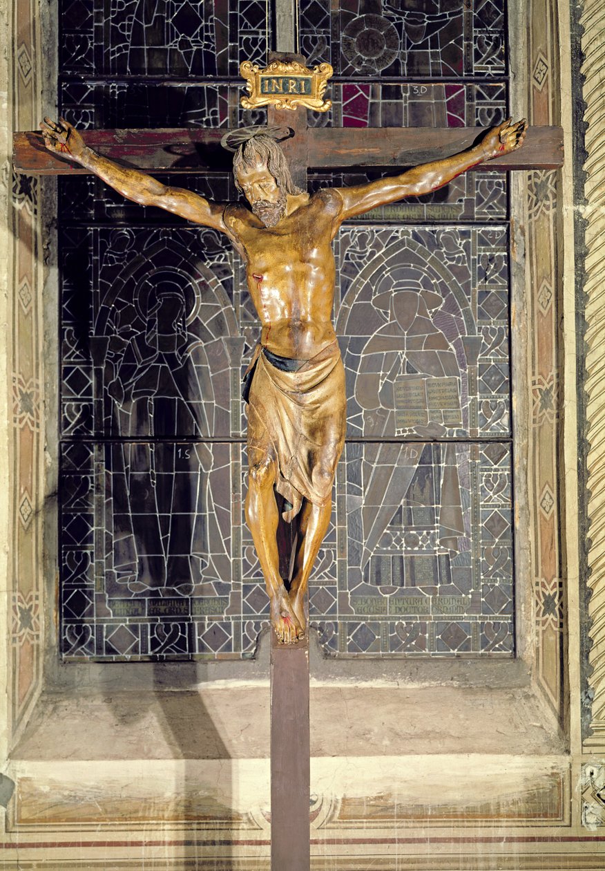 Krusifiksi, n. 1425 (monivärinen puu) tekijältä Donatello