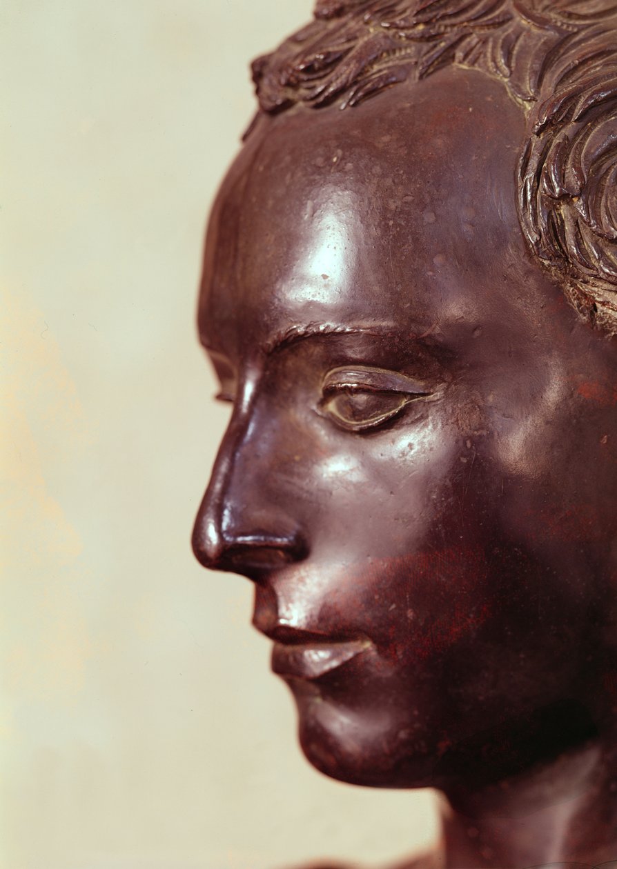 Yksityiskohta Bust of a Gentleman pronssi yksityiskohta 430599:stä tekijältä Donatello