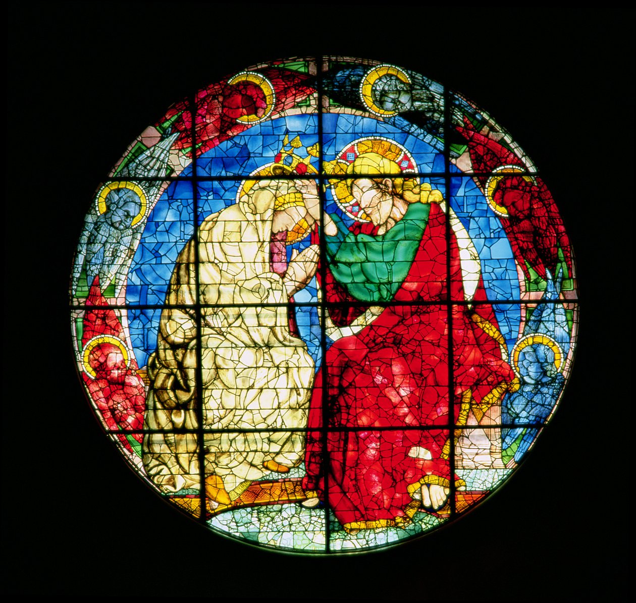 Oculus, joka kuvaa Neitsyen kruunausta, 1438 (lasimaalaus) tekijältä Donatello