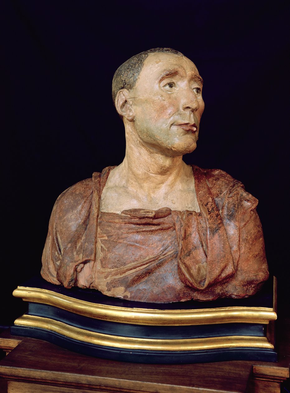 Niccolo da Uzzanon (1359-1431) muotokuva (monivärinen terrakotta) tekijältä Donatello