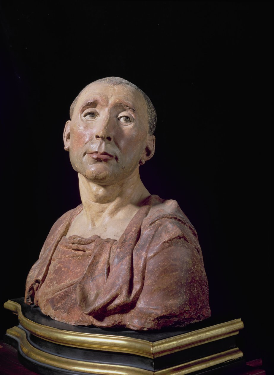 Niccolo da Uzzanon condottiere (1359-1431) muotokuva (monivärinen terrakotta) (katso myös 85211 ja 228520) tekijältä Donatello